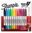 Brush Tip Permanent Marker, Twin Tip, Ultra-Fine Needle/Broad Brush Tips, Assorted Colors, 12/Pack OrdermeInc OrdermeInc