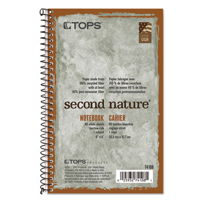 TOPS™ Second Nature Single Subject Wirebound Notebooks, Narrow Rule, Green Cover, (80) 8 x 5 Sheets - OrdermeInc