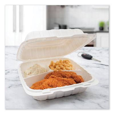 Hinged Lid Containers, 3-Compartment, 9 x 8.75 x 3, White, Plastic, 150/Carton OrdermeInc OrdermeInc