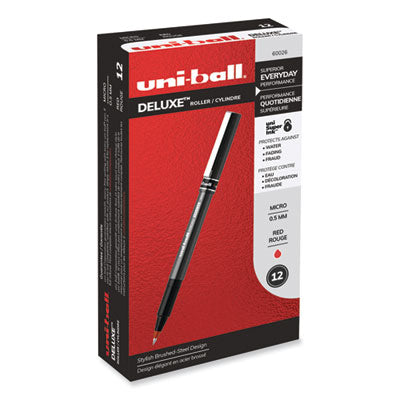 uniball® Deluxe Roller Ball Pen, Stick, Extra-Fine 0.5 mm, Red Ink, Metallic Gray/Black/Red Barrel, Dozen OrdermeInc OrdermeInc