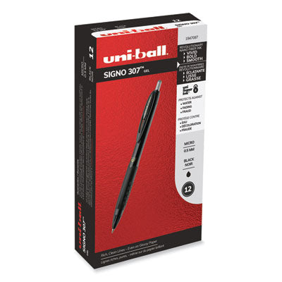 uniball® 307 Gel Pen, Retractable, Fine 0.5 mm, Black Ink, Black Barrel, Dozen OrdermeInc OrdermeInc