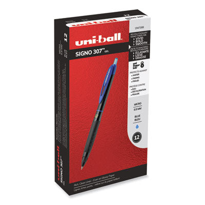 uniball® 307 Gel Pen, Retractable, Fine 0.5 mm, Blue Ink, Black Barrel, Dozen OrdermeInc OrdermeInc