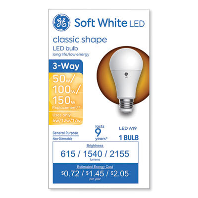 Classic LED SW Non-Dim A19 3-Way Light Bulb, 6 W; 12 W; 17 W, Soft White OrdermeInc OrdermeInc