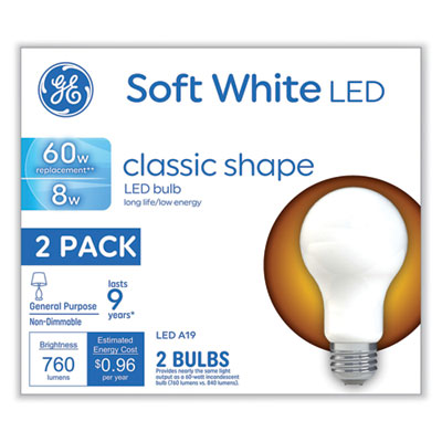 Classic LED Non-Dim A19 Light Bulb, 8 W, Soft White, 2/Pack OrdermeInc OrdermeInc