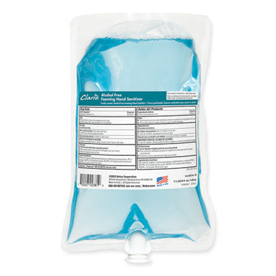 BETCO CORPORATION Clario Alcohol Free Foaming Hand Sanitizer, 1,000 mL Bag, Fresh, 6/Carton - OrdermeInc