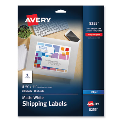 AVERY PRODUCTS CORPORATION Full-Sheet Vibrant Inkjet Color-Print Labels, 8.5 x 11, Matte White, 20/Pack
