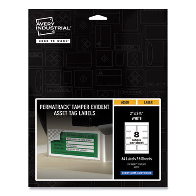 PermaTrack Tamper-Evident Asset Tag Labels, Laser Printers, 2 x 3.75, White, 8/Sheet, 8 Sheets/Pack OrdermeInc OrdermeInc