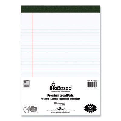 USDA Certified Bio-Preferred Legal Pad, Wide/Legal Rule, 40 White 8.5 x 11.75 Sheets, 12/Pack - OrdermeInc