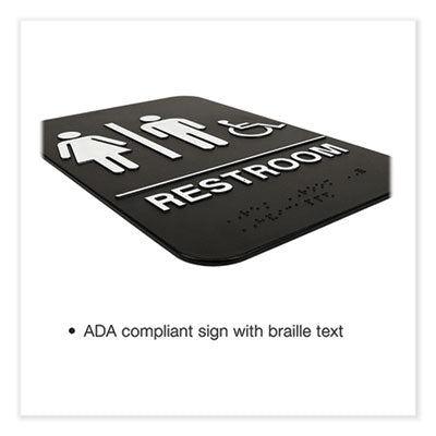 Indoor/Outdoor Restroom Sign with Braille Text and Wheelchair, 6" x 9", Black Face, White Graphics, 3/Pack OrdermeInc OrdermeInc