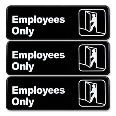 Employees Only Indoor/Outdoor Wall Sign, 9" x 3", Black Face, White Graphics, 3/Pack OrdermeInc OrdermeInc