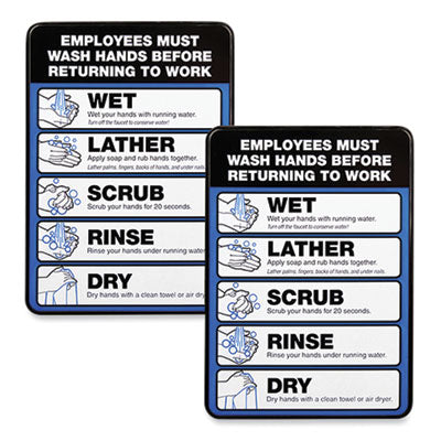 Employees Must Wash Hands Indoor Wall Sign, 5" x 7", Black/Blue/White Face, Black/Blue Graphics, 2/Pack OrdermeInc OrdermeInc
