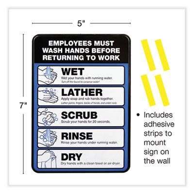 Employees Must Wash Hands Indoor Wall Sign, 5" x 7", Black/Blue/White Face, Black/Blue Graphics, 2/Pack OrdermeInc OrdermeInc