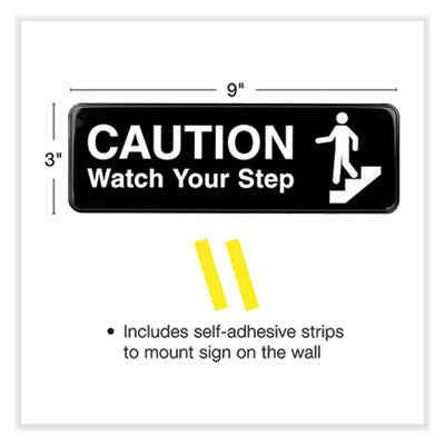 Caution Watch Your Step Indoor/Outdoor Wall Sign, 9" x 3", Black Face, White Graphics, 3/Pack OrdermeInc OrdermeInc