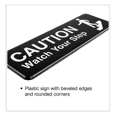 Caution Watch Your Step Indoor/Outdoor Wall Sign, 9" x 3", Black Face, White Graphics, 3/Pack OrdermeInc OrdermeInc