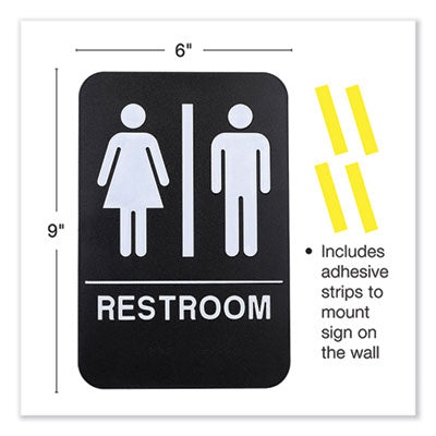 Indoor/Outdoor Restroom with Braille Text, 6" x 9", Black Face, White Graphics, 3/Pack OrdermeInc OrdermeInc