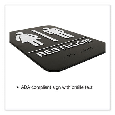 Indoor/Outdoor Restroom with Braille Text, 6" x 9", Black Face, White Graphics, 3/Pack OrdermeInc OrdermeInc