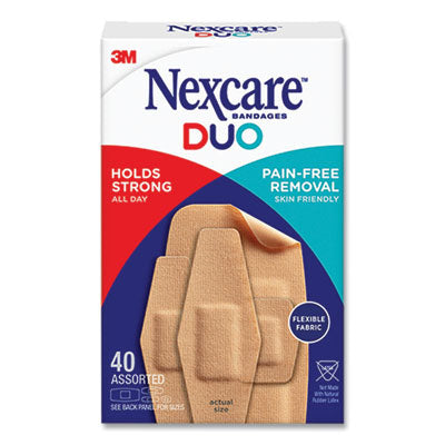 3M Nexcare™ DUO Bandages, Plastic, Assorted Sizes, 40/Pack - OrdermeInc
