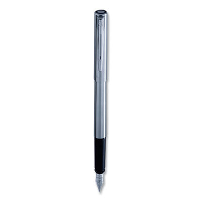 Allure Fountain Pen, Stick, Fine Nib, Blue Ink, Silver/Black Barrel - OrdermeInc