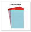 Perforated Ruled Writing Pads, Narrow Rule, Red Headband, 50 Assorted Pastels 5 x 8 Sheets, 6/Pack OrdermeInc OrdermeInc