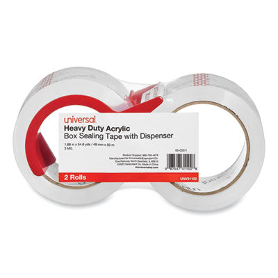 Heavy-Duty Acrylic Box Sealing Tape with Dispenser, 3" Core, 1.88" x 54.6 yds, Clear, 2/Pack OrdermeInc OrdermeInc