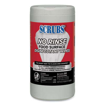 No Rinse Food Surface Disinfectant Wipes, 1-Ply, 7 x 8, Unscented, White, 80/Canister, 6/Carton OrdermeInc OrdermeInc