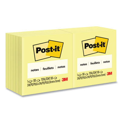 3M/COMMERCIAL TAPE DIV. Original Pads in Canary Yellow, 3" x 3", 100 Sheets/Pad, 12 Pads/Pack