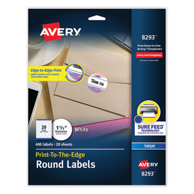 AVERY PRODUCTS CORPORATION Vibrant Inkjet Color-Print Labels w/ Sure Feed, 1.5" dia, White, 400/PK