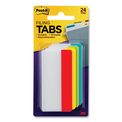 Post-it® Tabs Solid Color Tabs, 1/3-Cut, Assorted Colors, 3" Wide, 24/Pack - OrdermeInc