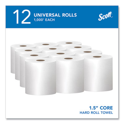 Scott® Essential High Capacity Hard Roll Towels for Business, Absorbency Pockets, 1-Ply, 8" x 1,000 ft, 1.5" Core, White,12 Rolls/CT - OrdermeInc