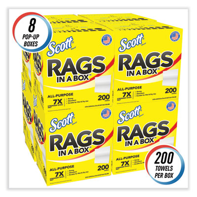 Scott® Rags in a Box, POP-UP Box, 12 x 9, White, 200/Box, 8 Boxes/Carton - OrdermeInc