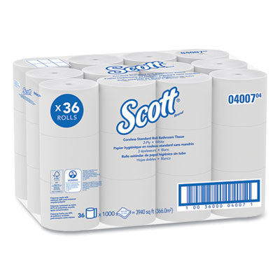 Scott® Essential Coreless SRB Bathroom Tissue, Septic Safe, 2-Ply, White, 1,000 Sheets/Roll, 36 Rolls/Carton - OrdermeInc