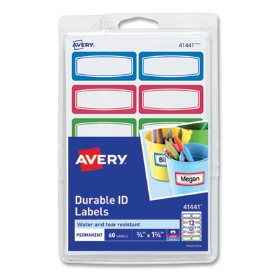Avery Kids Handwritten Identification Labels, 1.75 x 0.75, Border Colors: Blue, Green, Red, 12 Labels/Sheet, 5 Sheets/Pack OrdermeInc OrdermeInc