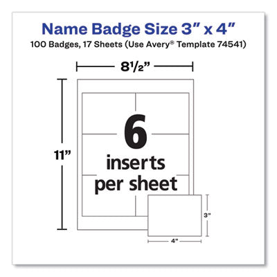 AVERY PRODUCTS CORPORATION Clip-Style Name Badge Holder with Laser/Inkjet Insert, Top Load, 4 x 3, White, 100/Box