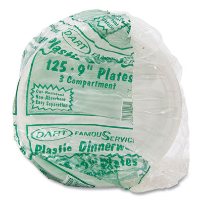 Dart® Plastic Plates, 3-Compartment, 9" dia, White, 125/Pack, 4 Packs/Carton OrdermeInc OrdermeInc