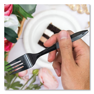 Style Setter Mediumweight Plastic Cutlery, Fork, Black, 1,000/Carton