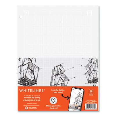 Whitelines Engineering Pad, 5 sq/in Quadrille Rule, 80 Gray 8.5 x 11 Sheets, 24/Carton, Ships in 4-6 Business Days - OrdermeInc