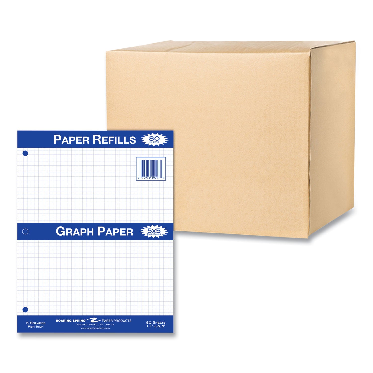 Graph Filler Paper, 3Hole, 8.5 x 11, Quadrille 5 sq/in, 80 Sheets/Pa