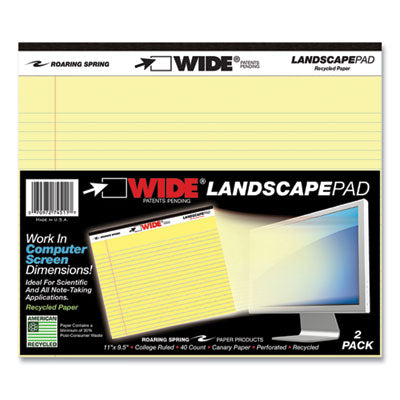 WIDE Landscape Format Writing Pad, Medium/College Rule, 40 Canary 11 x 9.5 Sheets, 18/Carton, Ships in 4-6 Business Days OrdermeInc OrdermeInc