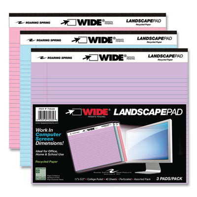 WIDE Landscape Format Writing Pad, Medium/College Rule, 40 Assorted Colors 11 x 9.5 Sheets, 12/CT, Ships in 4-6 Business Days OrdermeInc OrdermeInc