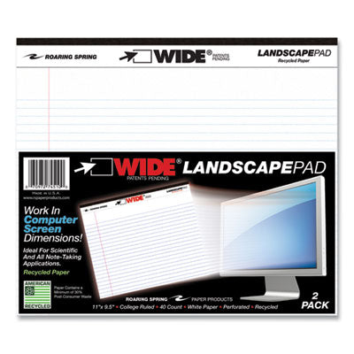 WIDE Landscape Format Writing Pad, Medium/College Rule, 40 White 11 x 9.5 Sheets, 18/Carton, Ships in 4-6 Business Days OrdermeInc OrdermeInc