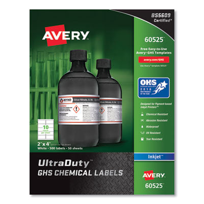 AVERY PRODUCTS CORPORATION UltraDuty GHS Chemical Waterproof and UV Resistant Labels, 2 x 4, White, 10/Sheet, 50 Sheets/Pack