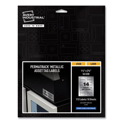 PermaTrack Metallic Asset Tag Labels, Laser Printers, 1.25 x 2.75, Silver, 14/Sheet, 8 Sheets/Pack OrdermeInc OrdermeInc