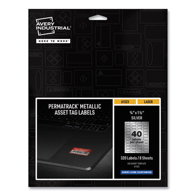 PermaTrack Metallic Asset Tag Labels, Laser Printers, 0.75 x 1.5, Metallic Silver, 40/Sheet, 8 Sheets/Pack OrdermeInc OrdermeInc