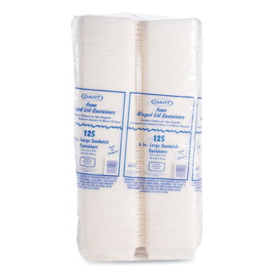 DART Foam Hinged Lid Containers, 6 x 5.78 x 3, White, 500/Carton - OrdermeInc