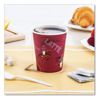 Paper Hot Drink Cups in Bistro Design, 10 oz, Maroon, 50/Pack OrdermeInc OrdermeInc