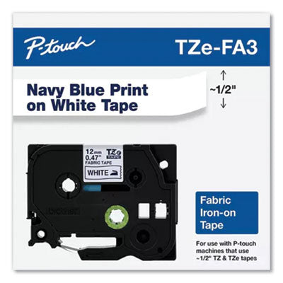 TZ Industrial Series Fabric Iron-On Tape, 0.47" x 9.8 ft, Navy on White OrdermeInc OrdermeInc