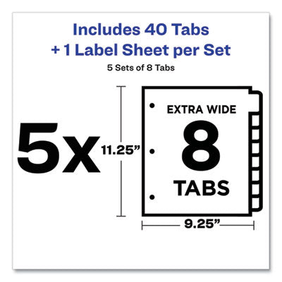 Print and Apply Index Maker Clear Label Dividers, Extra Wide Tabs, 8-Tab, 11.25 x 9.25, White, 5 Sets OrdermeInc OrdermeInc