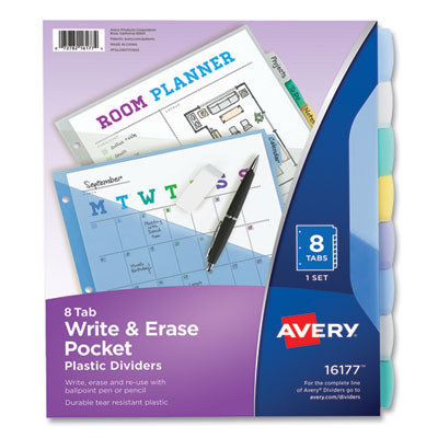 AVERY PRODUCTS CORPORATION Write and Erase Durable Plastic Dividers with Slash Pocket, 3-Hold Punched, 8-Tab, 11.13 x 9.25, Assorted, 1 Set