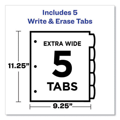 AVERY PRODUCTS CORPORATION Write and Erase Big Tab Durable Plastic Dividers, Expandable Pocket, 3-Hole Punched, 5-Tab, 11 x 8.5, Assorted, 1 Set