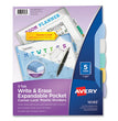 AVERY PRODUCTS CORPORATION Write and Erase Big Tab Durable Plastic Dividers, Expandable Pocket, 3-Hole Punched, 5-Tab, 11 x 8.5, Assorted, 1 Set